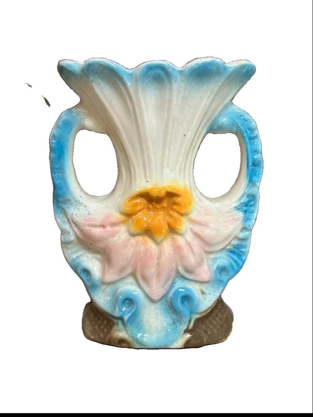 Vintage Vase Planter Mid-Century American Art Pottery Double-Handled Floral 5.5”